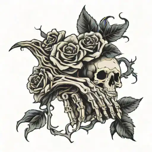 Skeletons Hand Holding Wilting Rose Growing