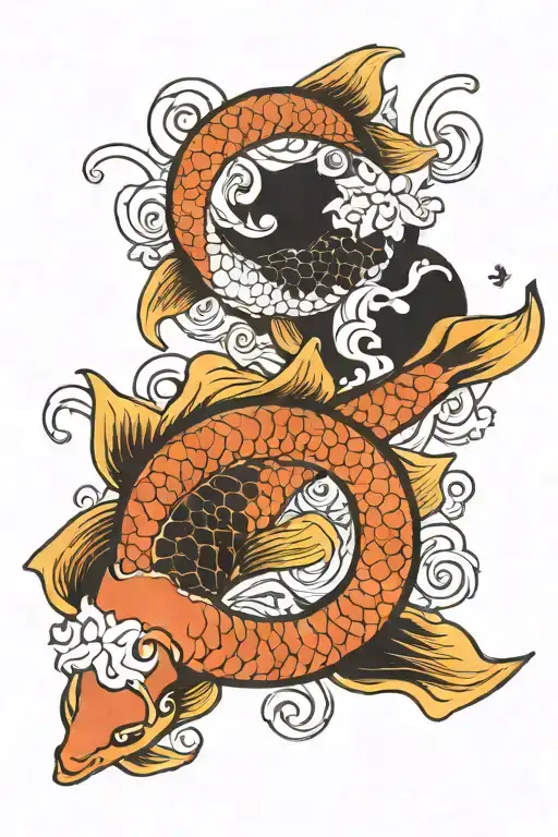 Black And White Koi Fish Swimming In A Yin Yang Symbol