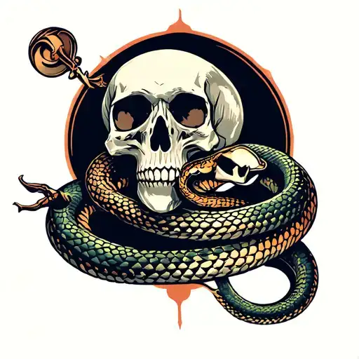 Skull And Snake Tattoo Retro