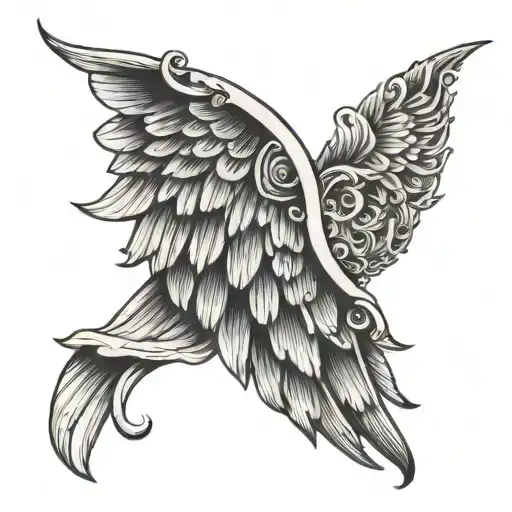 Angel Wings In Shape Of Crescent Moon