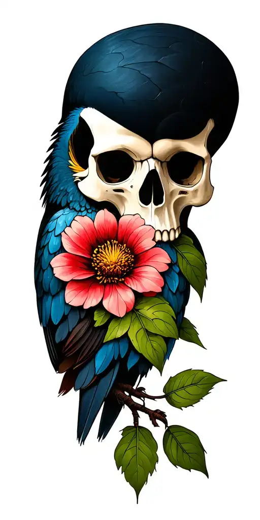 Plant Leafs Flower Bird Skull