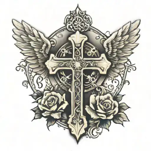 Cross With Angel And Bible Verse