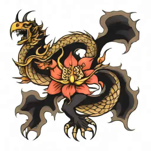 Dragon Tattoo With Flowers