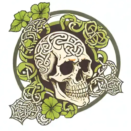 A Skull With Shamrocks And A Celtic Style Circle Surrounding It