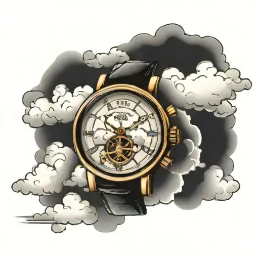 Vintage Watch With Cloud Background Black