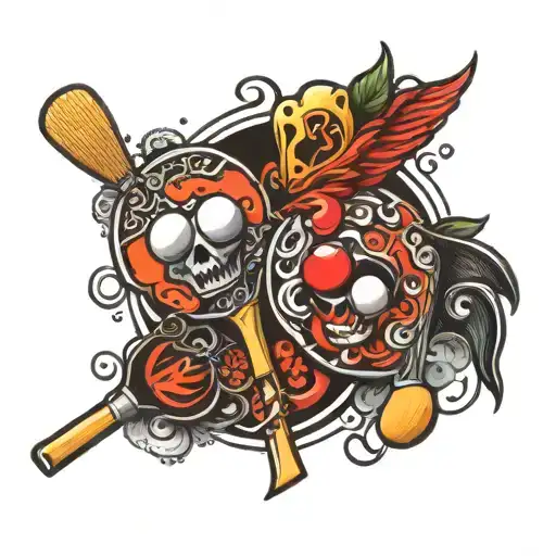 Ping Pong Racket Group Tatto Design