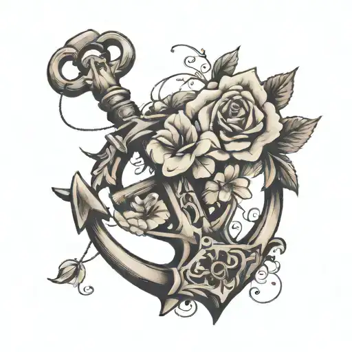 Anchor And Flowers Intertwined
