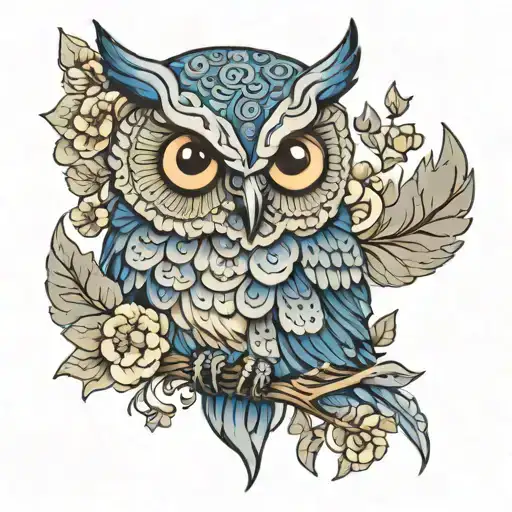 Delft Blue Gray Horned Owl