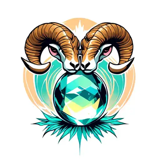 Two Ram Heads On Each Side Of Crystal Ball