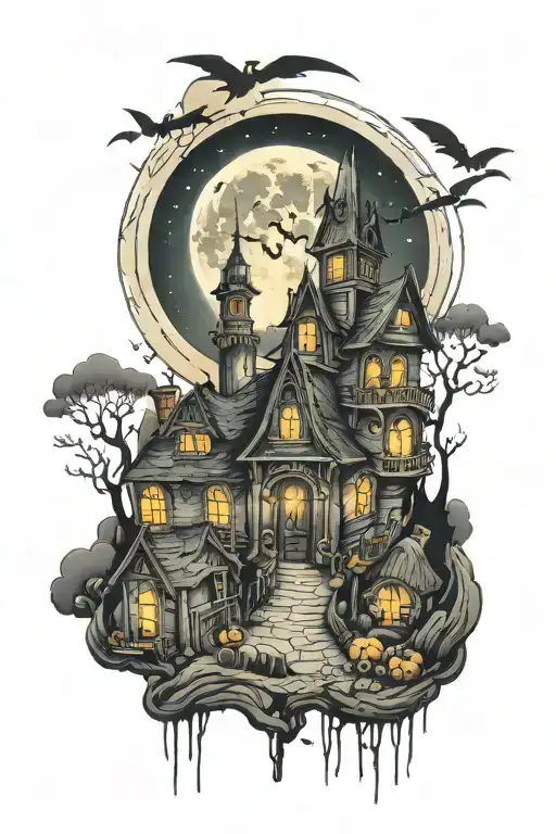 Spooky Town With Moon Shining