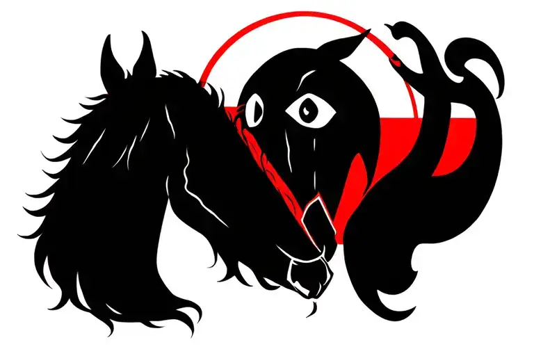 Dark Horse With White Eyes Red Sun Rising