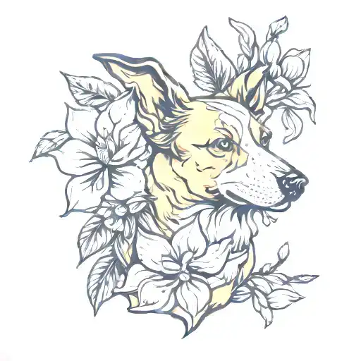 Dog Portrait Magnolia Flowers