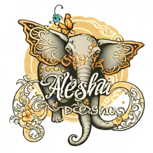 Word That Spells Aleesha In Cursive With And Elephant And Butterflies