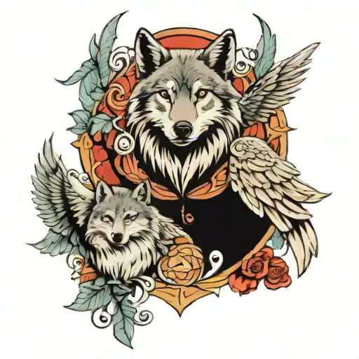 Wolf And Robin And Angel Wings