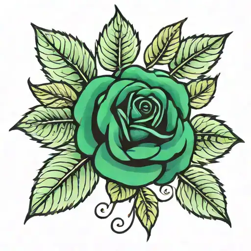 Black Rose With Green Leaves