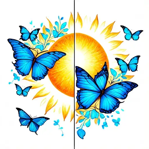 Half Sun And The Other Half Is Dissolving Into Blue Butterflies