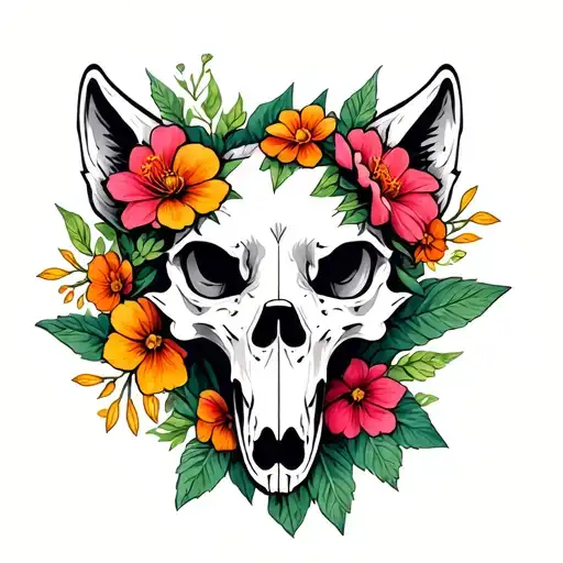 Wolf Skull And Poisonous Flowers Growing
