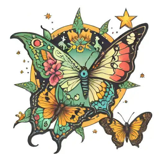 Butterfly And Luna Moth And Stars Forming