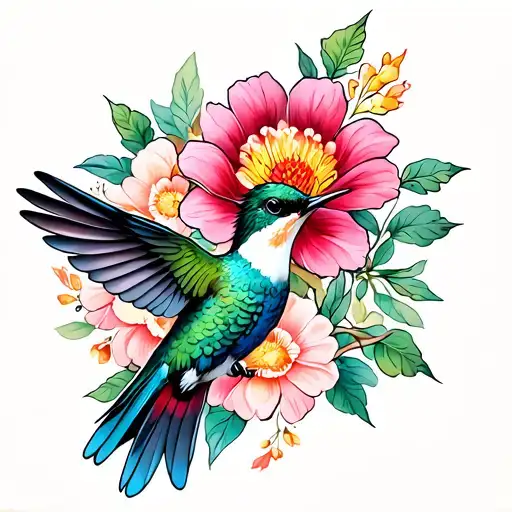 Humming Bird With Flower