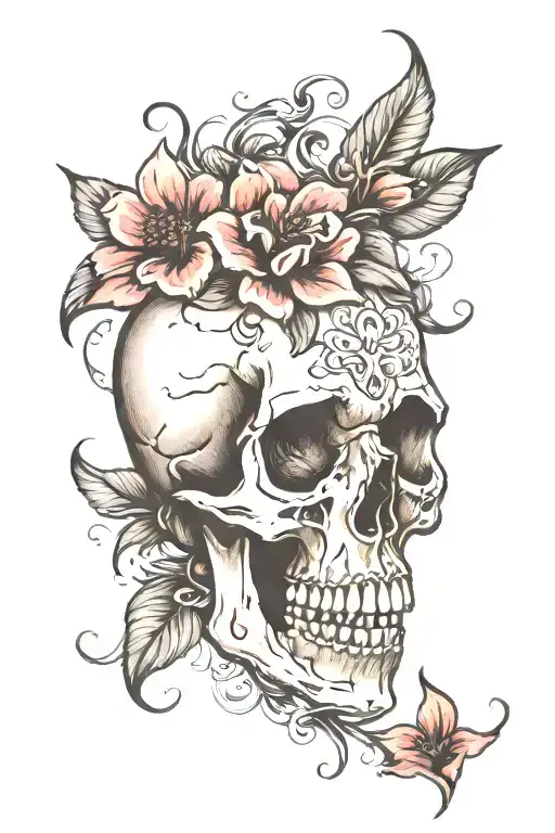 Flower In Old Skull Style