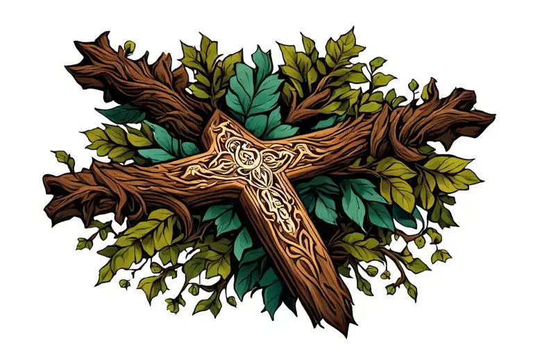 Cross Tattoo Featuring Tree