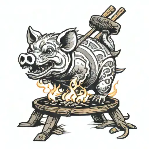 Lechon On Stick Over Fire