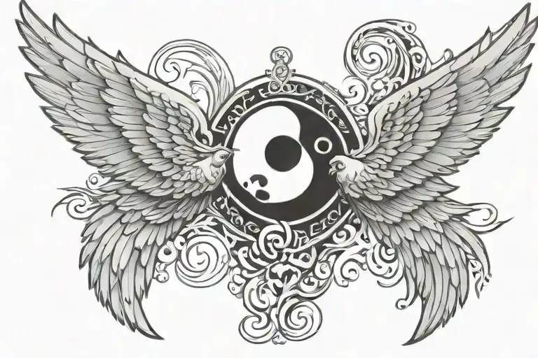 Ying Yang Black Angel Wing And White Angel Wing