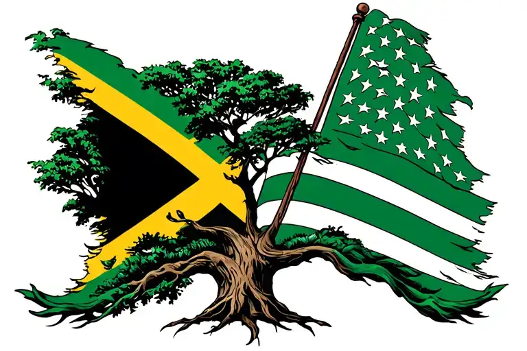 Tree Of Life Jamaican Flag And American Flag Intertwined