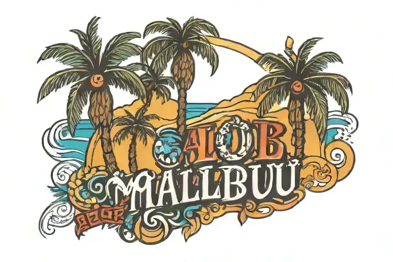 Word Malibu With A Palm Tree