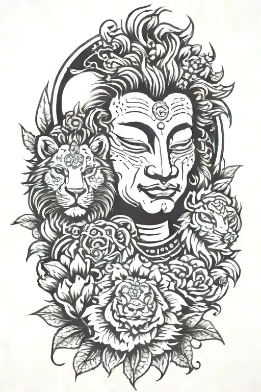 Budda With Lions Mane Flower Leo Sigin With Mother Love