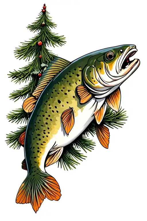 A Trout And Pine Tree Together