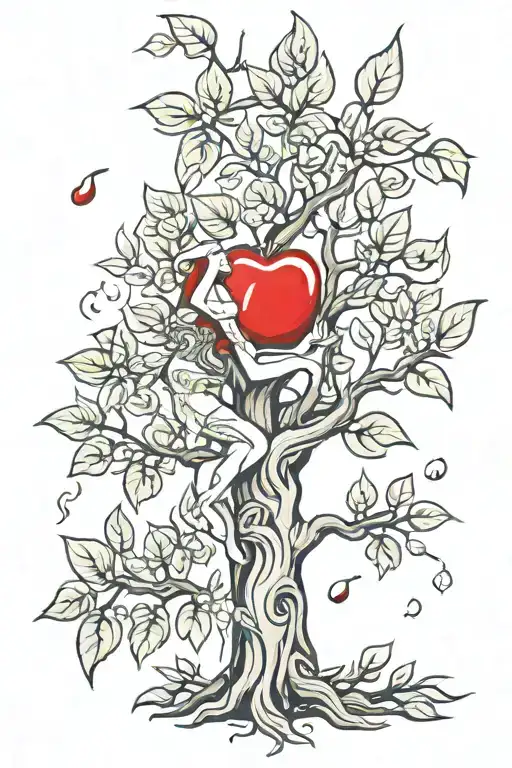 Leafy Tree With Eve Taking The Apple