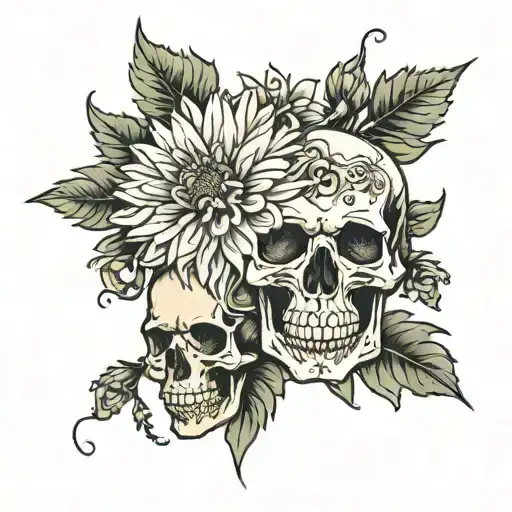 Chrysanthemum Flower And Skull