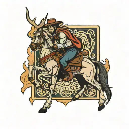 Cigarette Box And Ace Card And Cowboy Riding A Horse And Deer Antler
