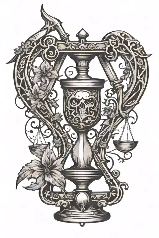 Hourglass Inscribed In Crossed Gross Scythes Opposed Joined