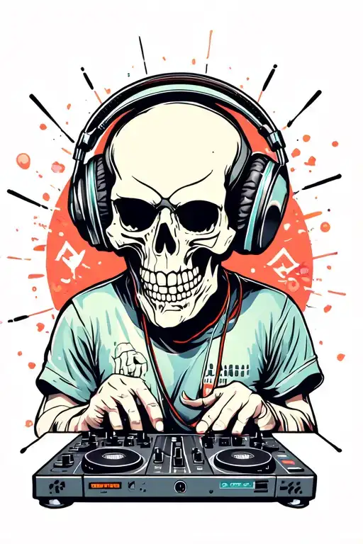 Skull Wearing Headphones And Djing