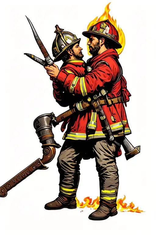 St Florian Protecting A Firefighter In A Fire