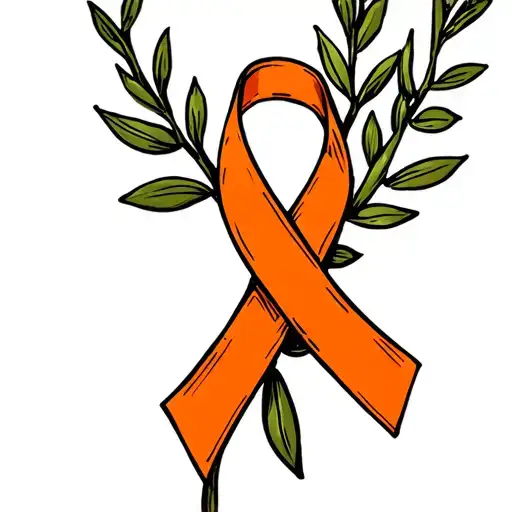 Orange Cancer Ribbon Wrapped Around Olive Branch Intertwined