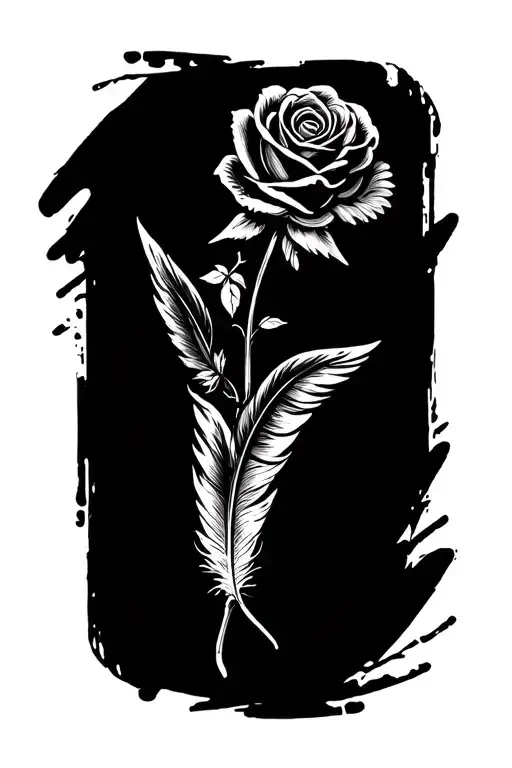 Rose Stem With Name And Angel Feather With Writing