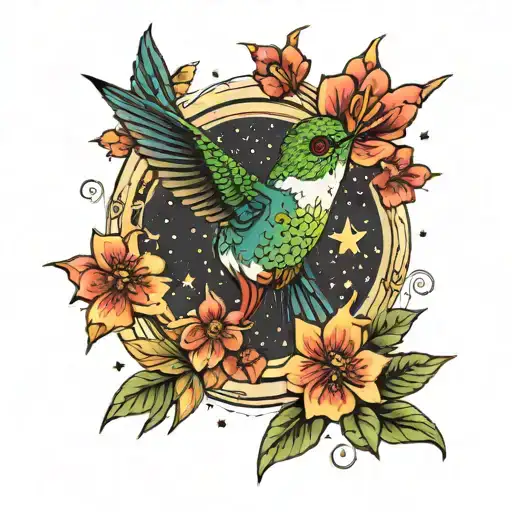 Hummingbird Surrounded By Stars