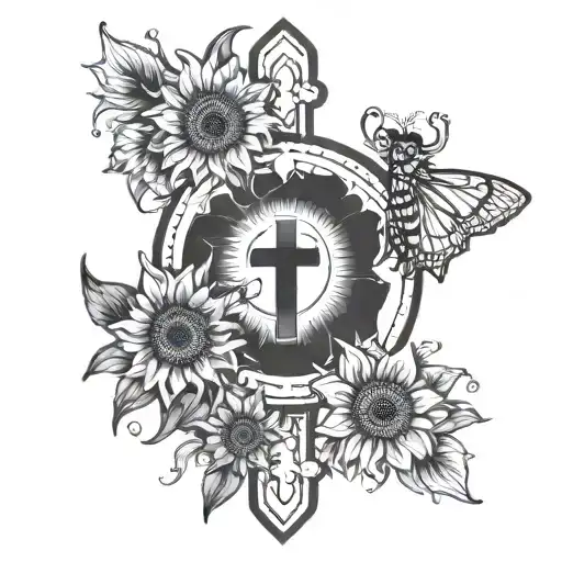 Semicolon Cross And Sunflower Surrounded