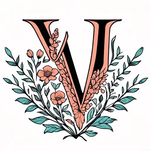 Initials V And J Surrounded By Delicate Floral Motifs Or Small Branches