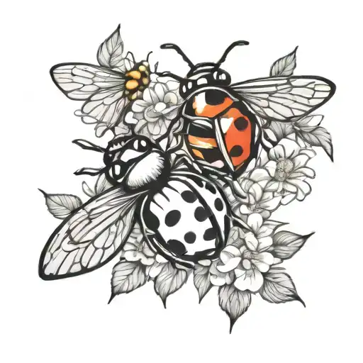 Ladybug And Bee With Flower Frame