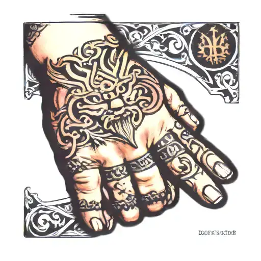 Nordic Viking Tattoo On Fingers To Forearm