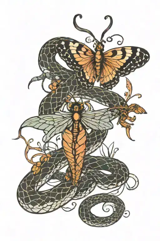 Snake And Moth Emerging