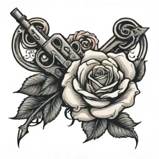 Rose With Two Crossed Guns Below The Rose