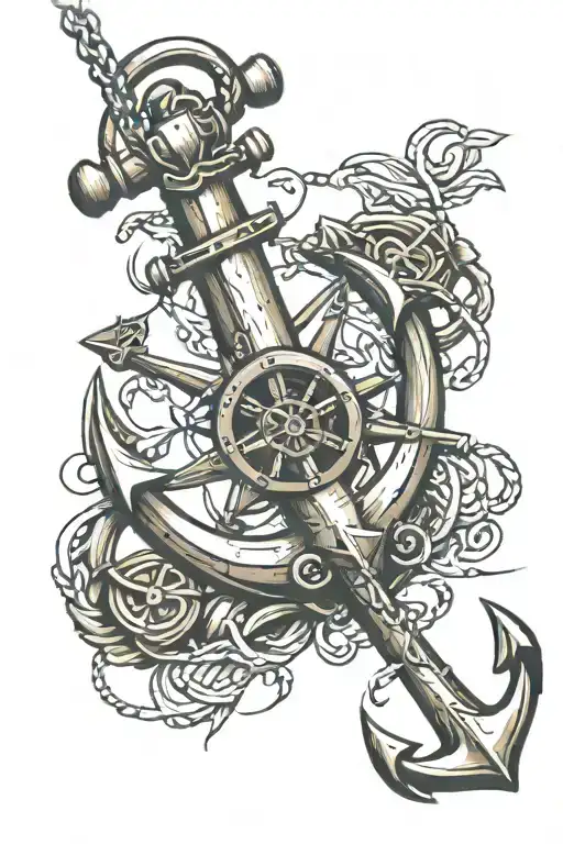 An Anchor Pendant With A Ship's Rudder Above It And A Ship Above It
