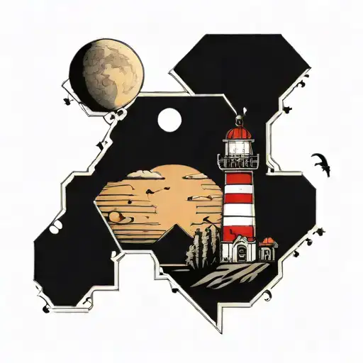 Geometric Light House With Moon