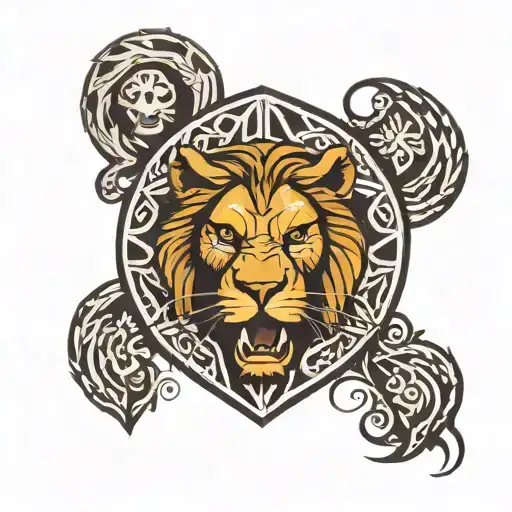 Tribal Lion With A Shield Behind