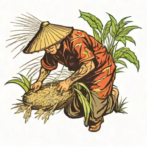 Vietnamese Man Harvesting Rice